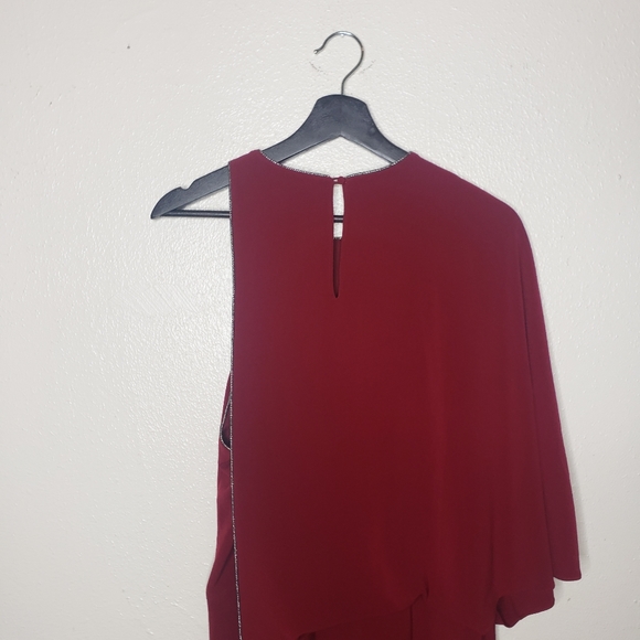 Halston Heritage One-Shoulder Mini Dress in Burgundy - Picture 9 of 10